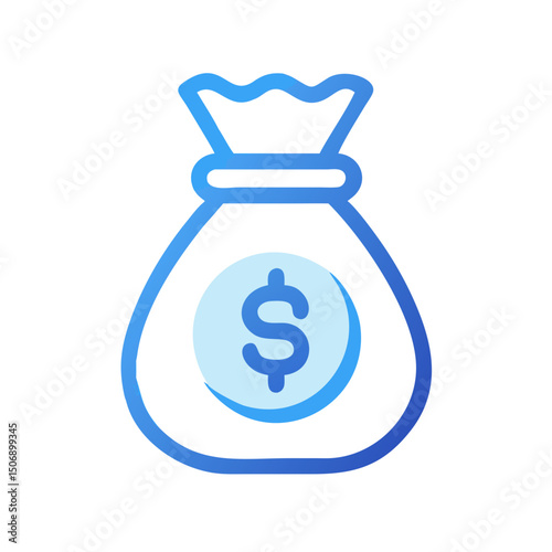 Money bag icon represents finance and wealth, flat style