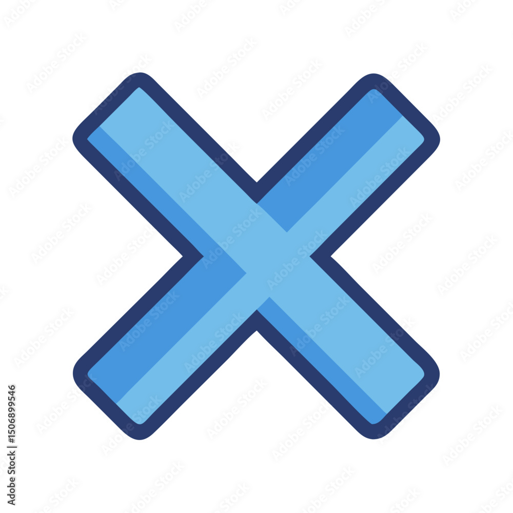 Blue X mark flat design on a White Background Blue X mark flat design on a White Background