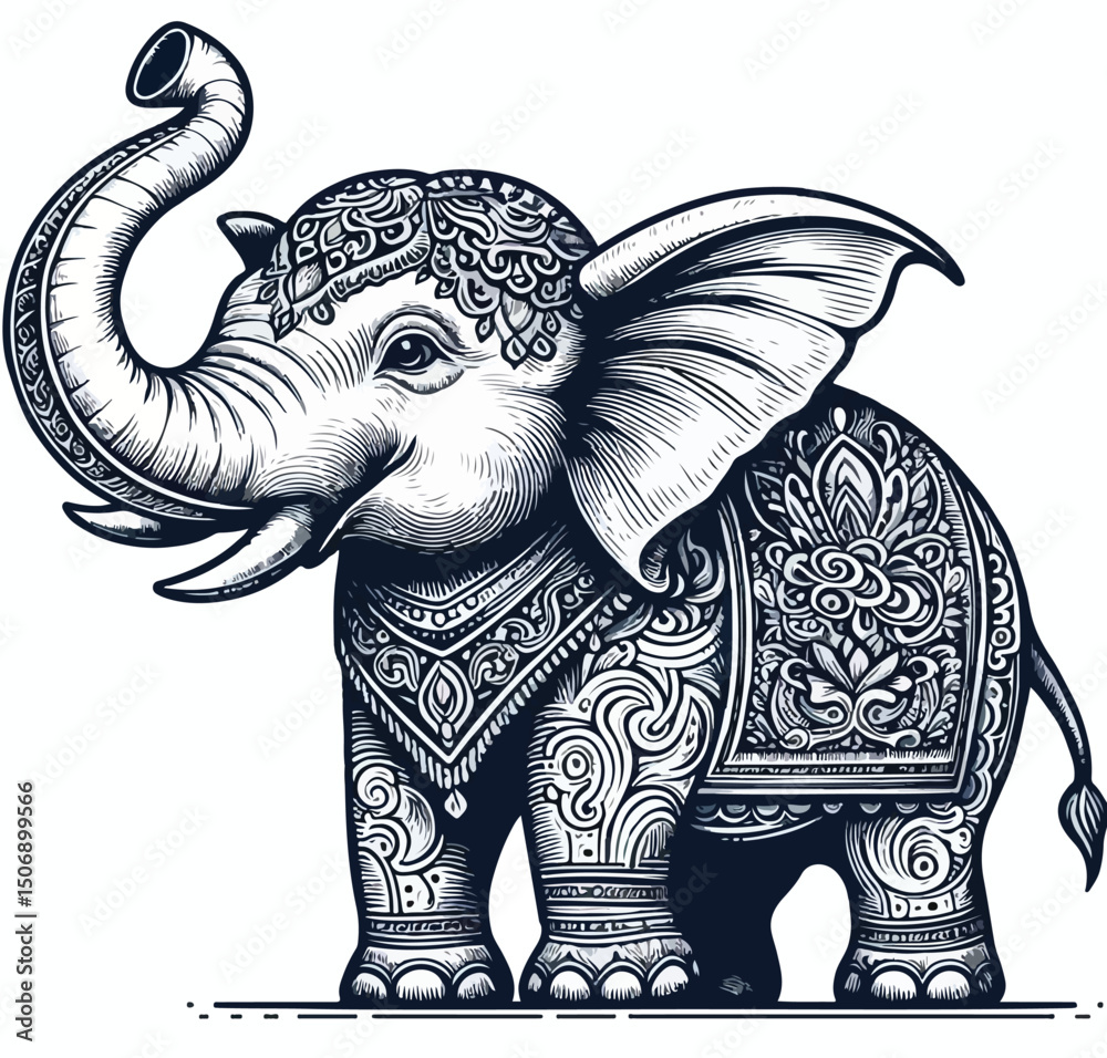 Obraz premium Vector Elephant Engraving Style