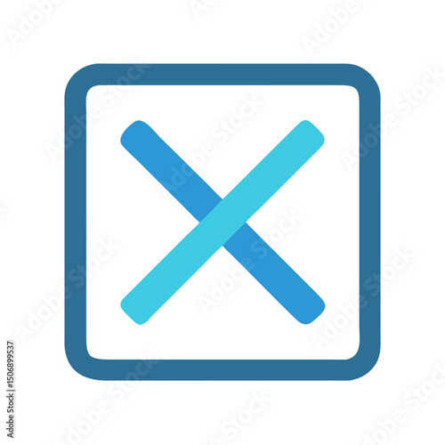 Blue stylized x mark in a square over black