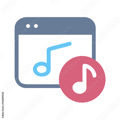 Music note illustration on browser window graphic design