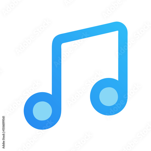 Blue musical note icon against stark White Background
