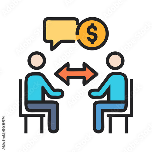 Business deal icon depicts financial agreement between two parties