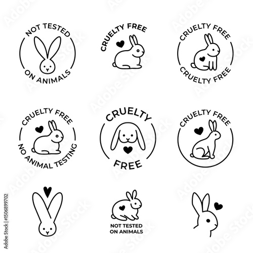 Cruelty free icons. Not tested on animals badge, rabbit signs