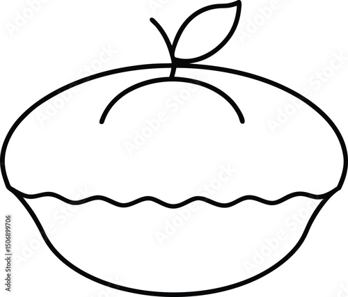 Mini Peach Tart Sweet Fruit Dessert Drawing Line Art Vector Illustration