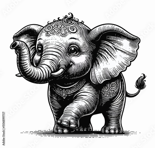 Vector Elephant Engraving Style
