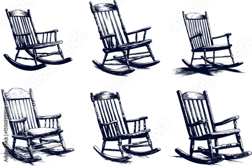 Rocking chairs isolated on white background in a seamless pattern