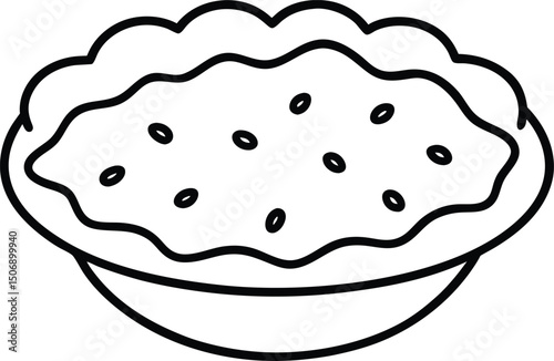 Mini Pita Pizza Flatbread Snack Drawing Line Art Vector Illustration