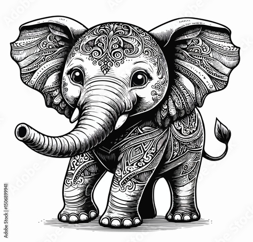 Vector Elephant Engraving Style