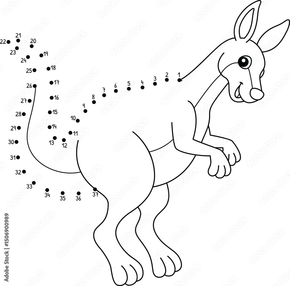 Dot to Dot Kangaroo Australian Animal Isolated 