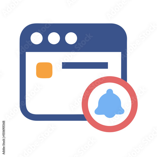 Web Browser Notification Icon with Bell on White Background