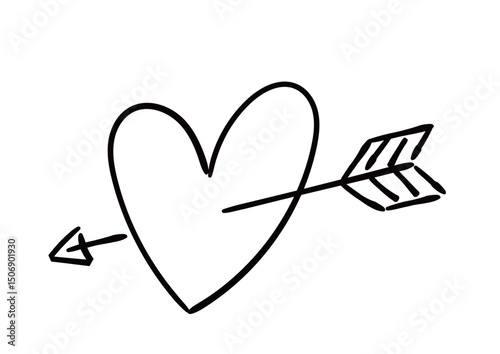 手書き風のハートのイラスト　ハートを矢に射られる