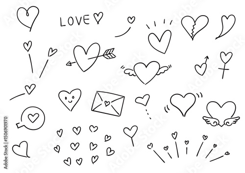 手書き風のハートのイラストセット