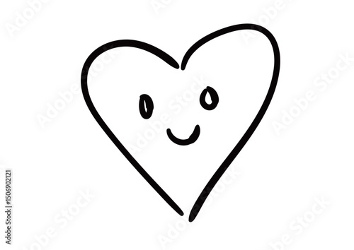 手書き風のハートのイラスト　笑顔で笑っているハート
