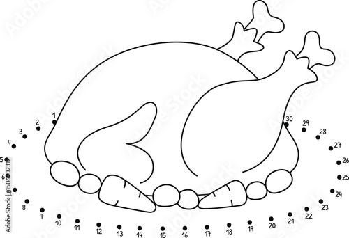 Dot to Dot Thanksgiving Roasted Turkey Isolated 