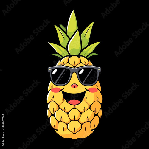 Cool Pineapple: A cheerful pineapple illustration wearing sunglasses, radiating a sense of fun and enjoyment.