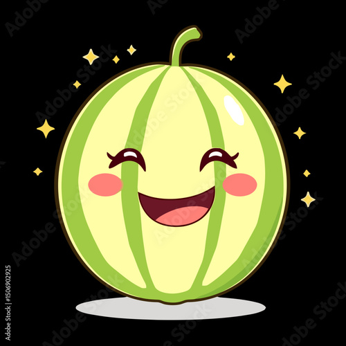 Happy Watermelon: A cute and cheerful animated watermelon character radiates joy, its expressive face and sparkling details capturing the lighthearted essence of nature's bounty.