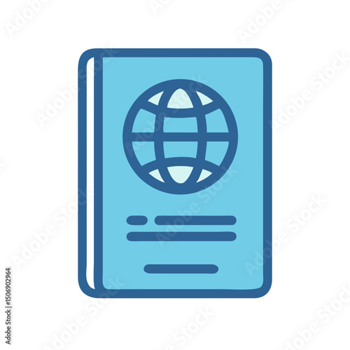 Minimalistic passport icon with globe design on blue cover