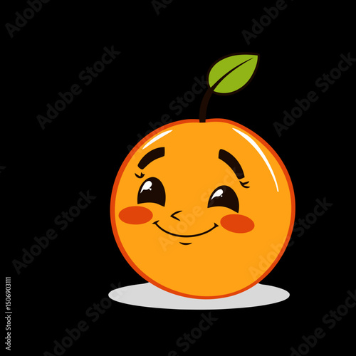 Smiling Citrus: A cheerful orange, brought to life with expressive features, sits on a black background. Expressing joy and vitality
