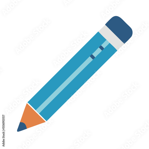 Simple blue pencil icon on White Background representing education