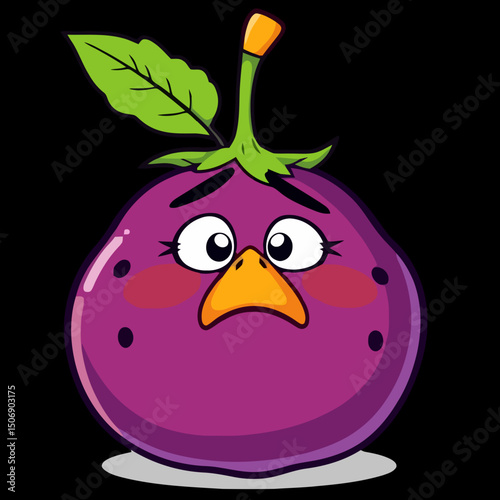 Sad Eggplant Character Illustration: A cute, cartoonish eggplant character with a melancholic expression. The image captures the essence of animated and illustrated fruit