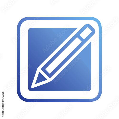 Blue edit icon inside square for digital modification