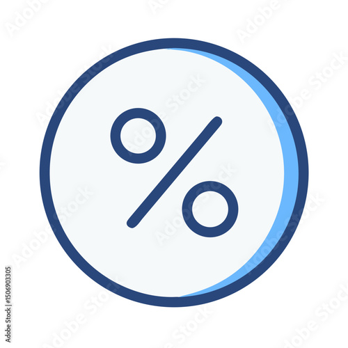 Simple percent sign inside white circle surrounded by blue