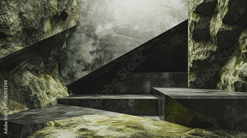 Moss-Covered Dark Green Rock Surface Texture Background for Environmental Design