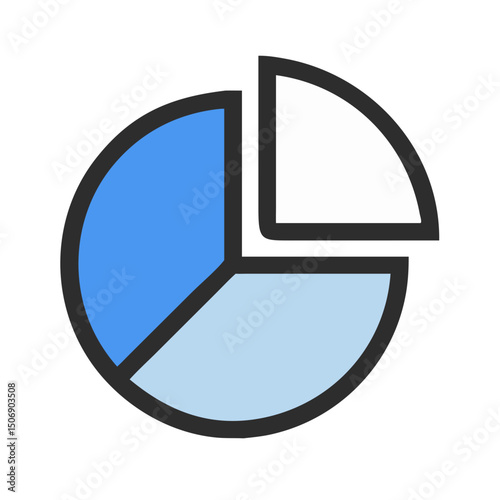 Clean pie chart icon with three segments illustration