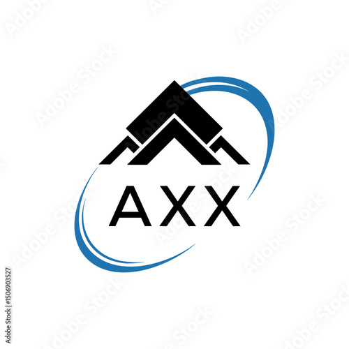 AXX Real Estate Logo with Stylized Roof and Dynamic Swirl – Vector Icon. AXX Letter Logo.

