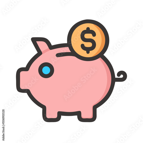 Piggy bank and golden coin for savings concept icon