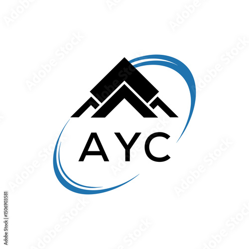 AYC Real Estate Logo with Stylized Roof and Dynamic Swirl – Vector Icon. AYC Letter Logo.
