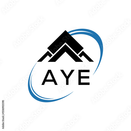 AYE Real Estate Logo with Stylized Roof and Dynamic Swirl – Vector Icon. AYE Letter Logo.
