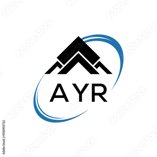 AYR Real Estate Logo with Stylized Roof and Dynamic Swirl – Vector Icon. AYR Letter Logo.
