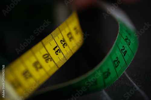 Detailed close-up photograph showing hands guiding fabric through an industrial sewing machine. The image captures the precision and craftsmanship involved in textile production and tailoring. Ideal f