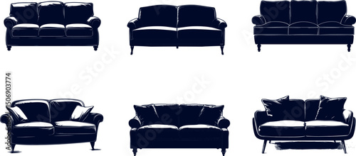 Various sofa designs isolated on white background