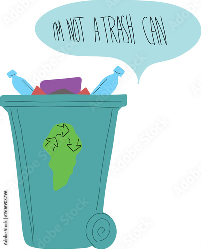 Recycling bin sitting sadly surrounded by non-recyclables