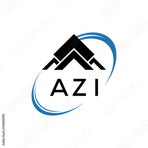 AZI Real Estate Logo with Stylized Roof and Dynamic Swirl – Vector Icon. AZI Letter Logo.
