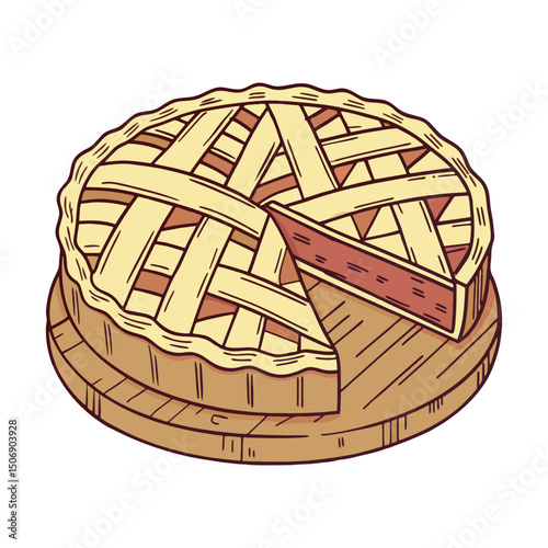 Hand-Drawn Apple Pie with Lattice Crust and Missing Slice