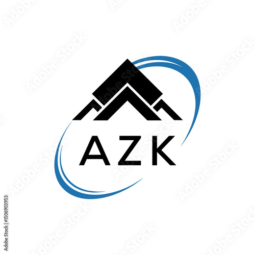 AZK Real Estate Logo with Stylized Roof and Dynamic Swirl – Vector Icon. AZK Letter Logo.
