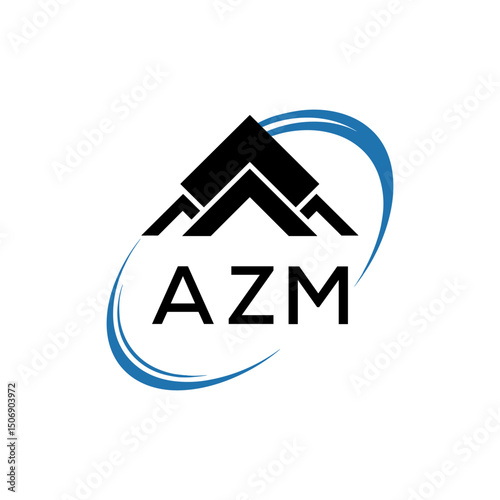 AZM Real Estate Logo with Stylized Roof and Dynamic Swirl – Vector Icon. AZM Letter Logo.
