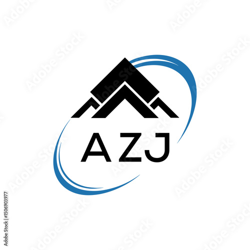 AZJ Real Estate Logo with Stylized Roof and Dynamic Swirl – Vector Icon. AZJ Letter Logo.
