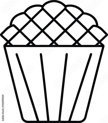 Mini Waffle Fry Cup Crispy Snack Portion Line Art Vector Illustration