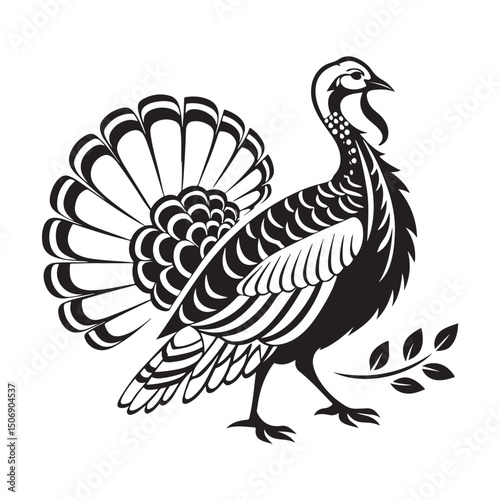 Elegant Black and White Turkey Design with Olive Branch