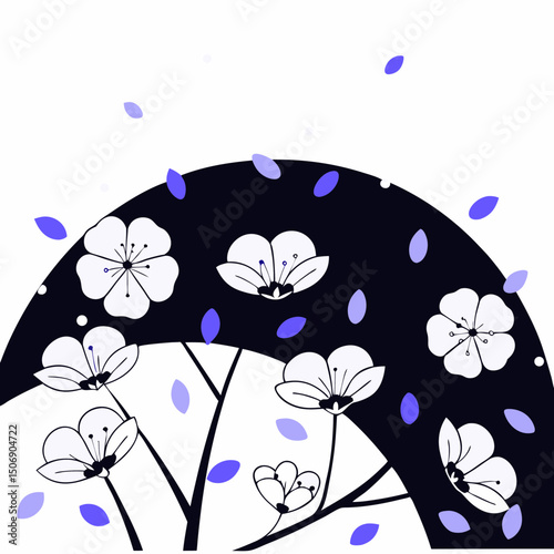 Fowers with purple leaves on transparency background, creating serene and artistic vibe