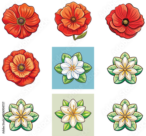 set of colorful flowers