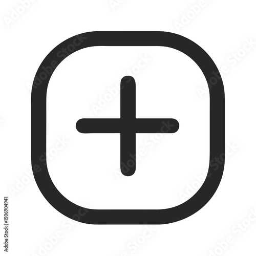 Simple black plus sign inside a rounded square shape