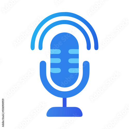 Stylish blue gradient podcast microphone icon on White Background