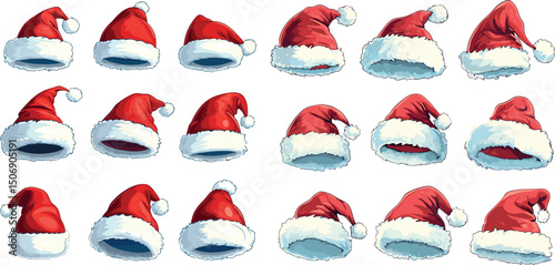 Many santa hats isolated on white background for christmas holiday