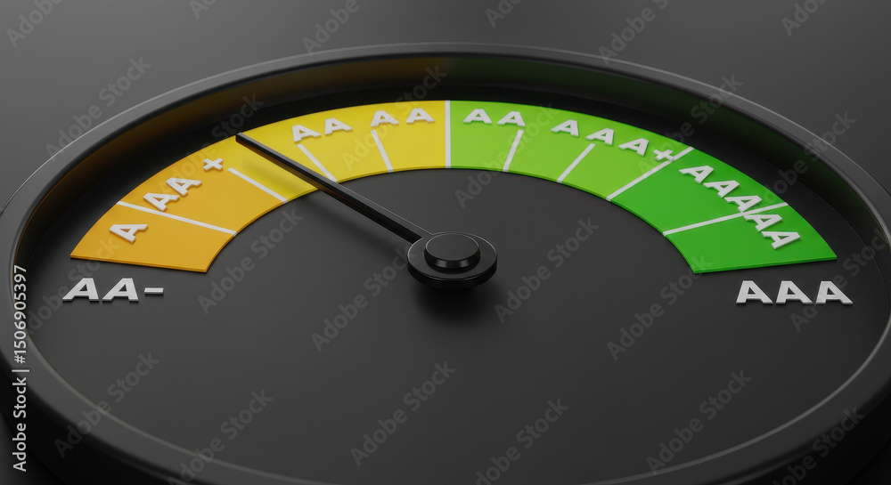 Naklejka premium Rating Gauge Showing AA+ Performance Level, Indicator Moving Towards AAA